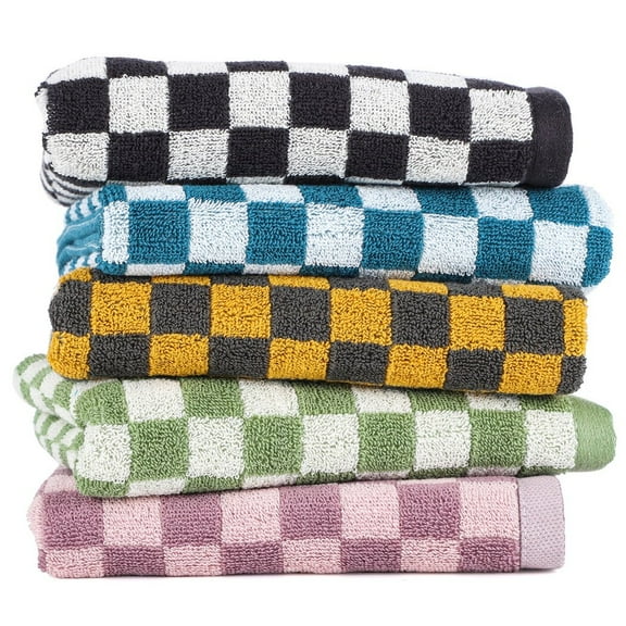 5 PCS Checkered Cotton Hand Towels, Absorbent and Decorative Checkered Towels for Bathroom Kitchen Gym Spa, 29.5 x 13.8 Inches Grid Pattern Towels