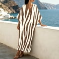 thumbnail image 4 of Dvprdro Womens Casual Beach Maxi Dress V Neck 3/4 Sleeve Moire Print Side Slit Loose A Line Flowy Bohemian, 4 of 8