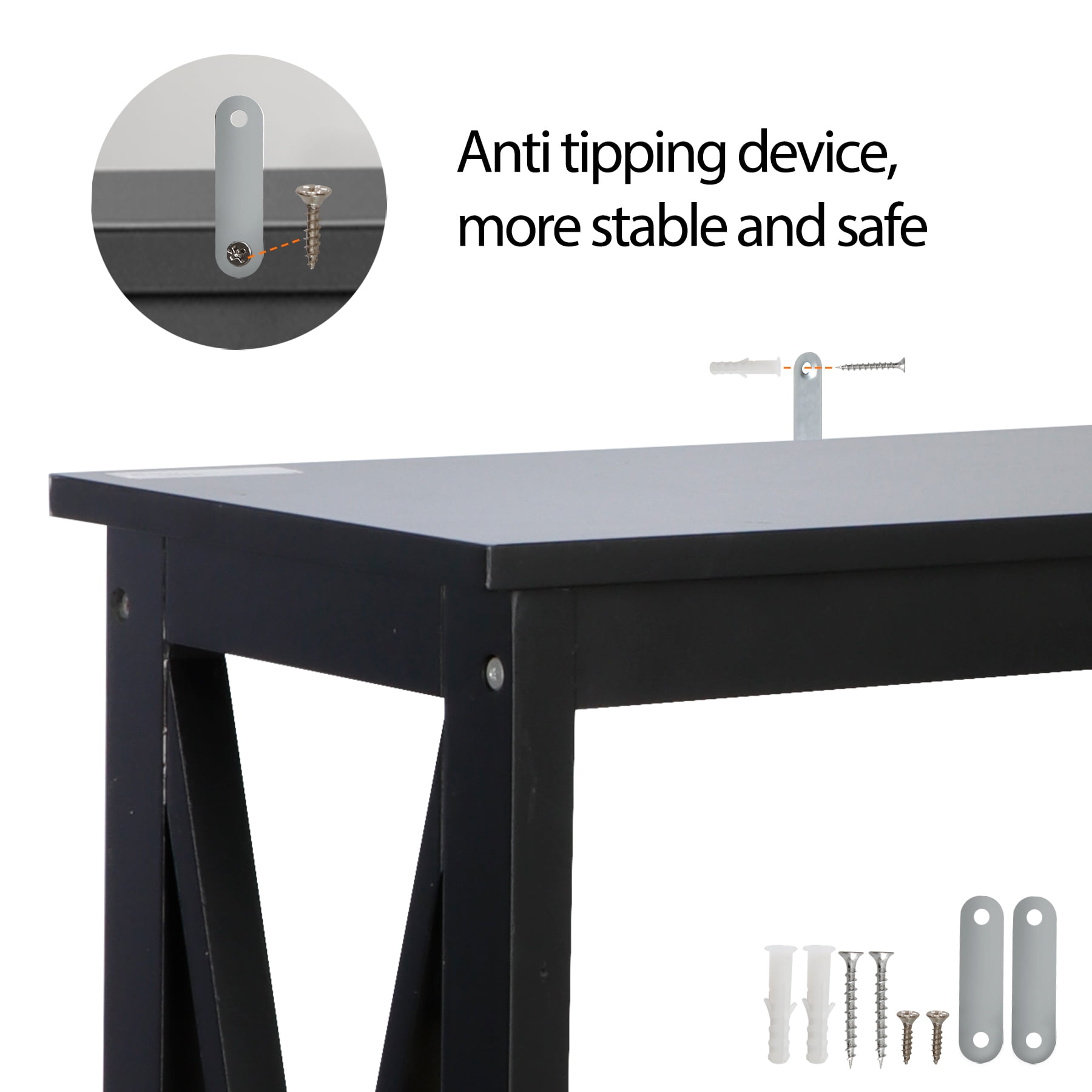 HomGarden Modern Narrow Console Table 2-Shelves Wooden Sofa Side Table, Black