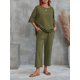 thumbnail image 4 of Conjunto de dos piezas casual sólido, camiseta de manga corta con cuello redondo y pantalones de pierna ancha, ropa de mujer, 4 of 4