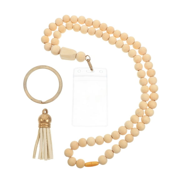 Masteelf 1 Set Of Teacher Lanyard Wooden Beads Necklace Id Badge Holder Necklace For Professionals Beaded Lanyard For Keys And Badges