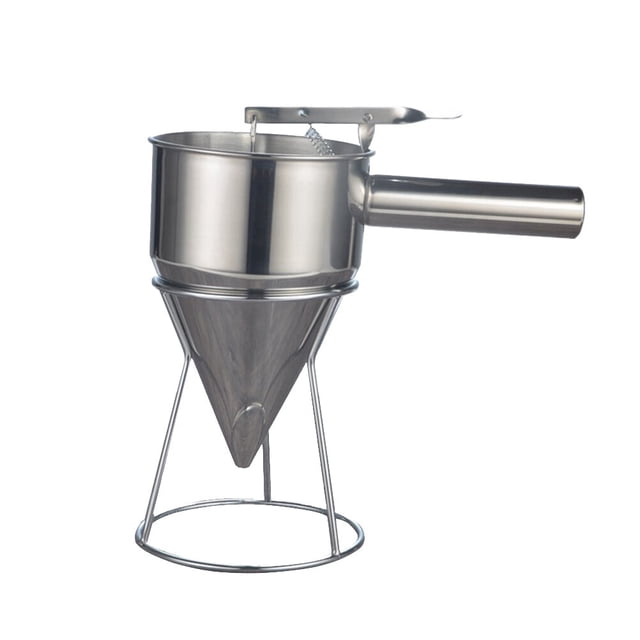 Stainless Steel Funnel with Rack Pancake Batter Dispenser Funnel Octopus Balls Tools with Stand