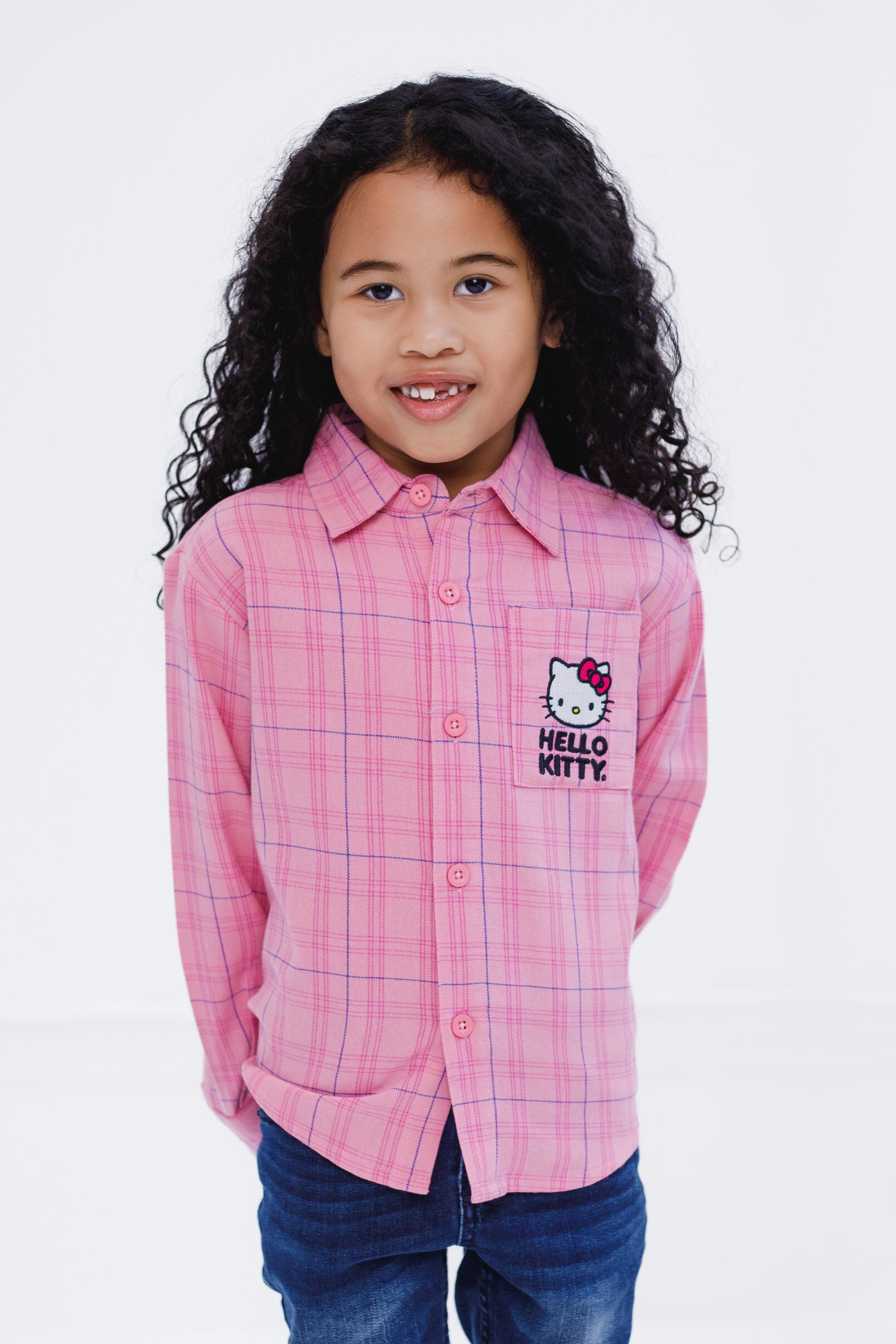 Hello Kitty Button Down Dress Shirt Plaid Toddler to Big Kid