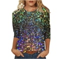 thumbnail image 2 of EQWLJWE Womens Sequin Tops Casual Multicolor 3/4 Sleeve Glitter Sparkly Loose Fit Blouse Round Neck Dressy Shirts for Evening Party Club Music Festival(S-5Xl), 2 of 5