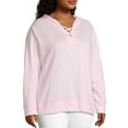thumbnail image 3 of Women's Plus Size French Terry Hoodie with Lace-up Collar, 3 of 5