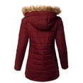 thumbnail image 3 of A2Y Women's Lightweight Hip Length Faux Fur Hoodie Puffer Outerwear Jacket Burgundy S, 3 of 3