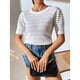 thumbnail image 5 of Blusa de punto ahuecada Cuello redondo Manga corta abullonada Ajuste casual Blusa ahuecada de color puro, 5 of 8