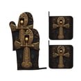 thumbnail image 7 of TEQUAN Oven Mitts and Pot Holders Set of 4, Ancient Golden Ankh Symbol Pattern Heat Resistant Kitchen Glove for Baking Cooking Grilling, 7 of 7