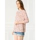 thumbnail image 4 of Allegra K Blusa Top Floral Con Ribete De Encaje Mangas 3/4 Para Mujer Rosa Claro XS, 4 of 6