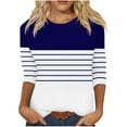 thumbnail image 2 of hxobax Women Striped Shirts Casual Crewneck 3/4 Sleeve Tunic Tops Color Block Cute Tshirts Basic Tee, 2 of 5