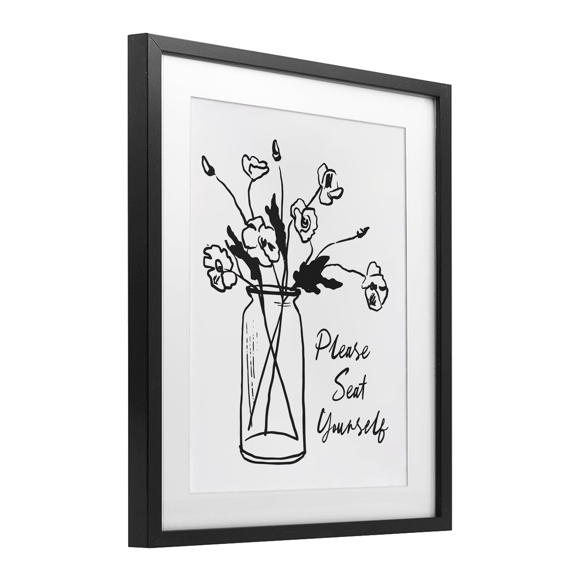Stupell Industries Seat Yourself Bathroom Flowers Black Framed Print Under Glass, design by Lettered and Lined