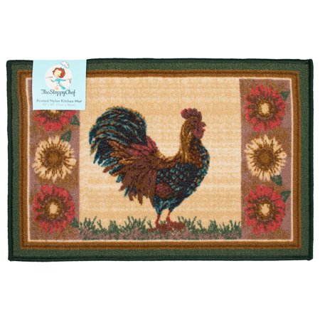 Sloppy Chef Printed Kitchen Area Rug  20x30  Non-Skid Latex Backing  Rooster Design