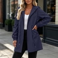 thumbnail image 6 of Waterproof Jacket for Women Solid Color Zipper Pocket Long Sleeved Hooded Elastic Waisted Submachine Jacket Top XXXL, 6 of 7