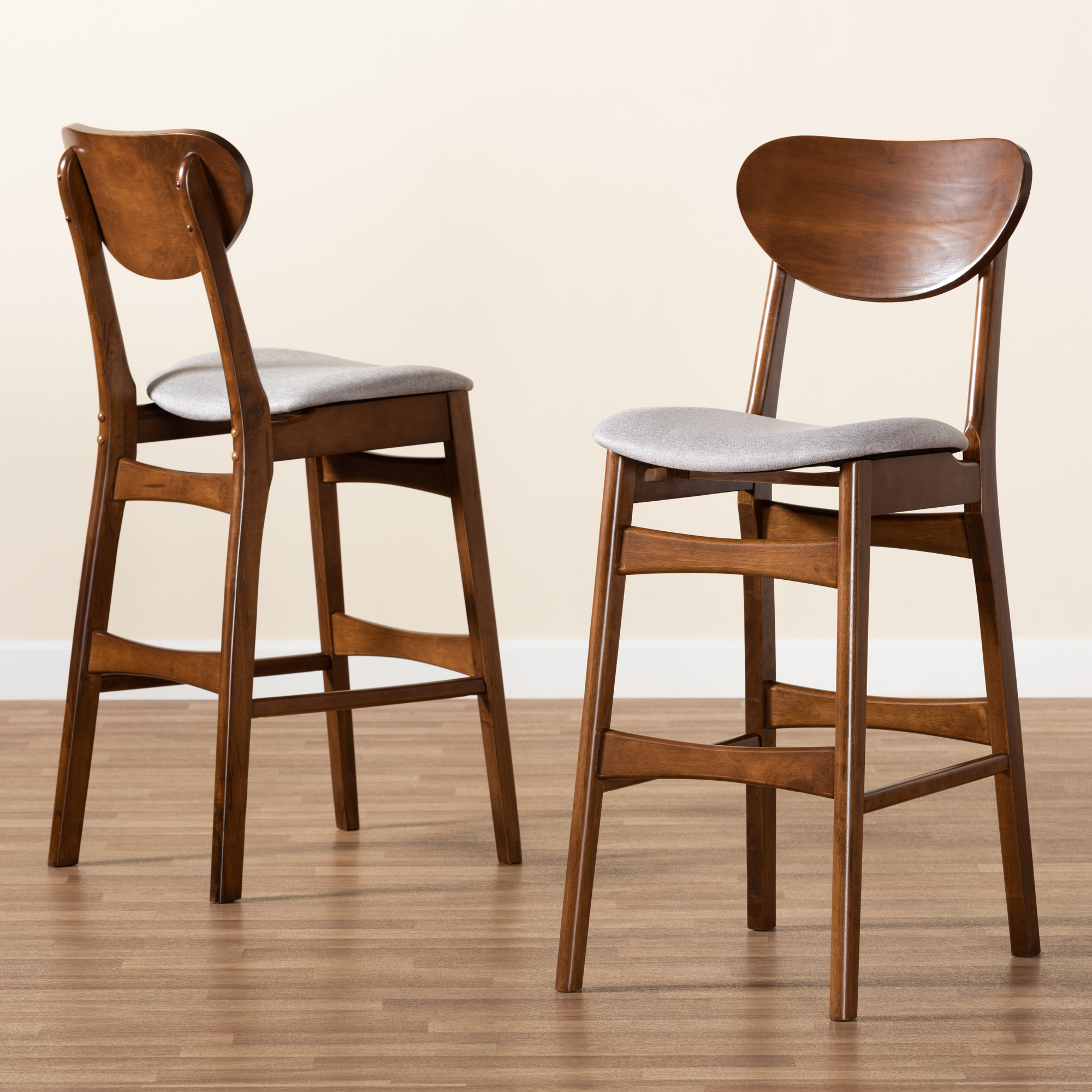 Baxton Studio Katya Bar Stool, Grey, Set of 2