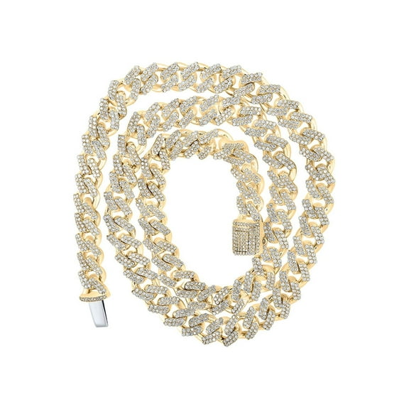 14kt Yellow Gold Mens Round Diamond 18-inch Cuban Link Chain Necklace 8 Cttw