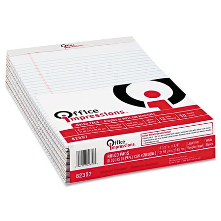 Office Impressions Perforated Pads, Legal Rule, Letter, White, 50 Sheet Pads/Pack, Dozen