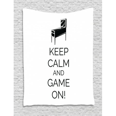 Keep Calm Tapestry, Pinball Machine Arcade Room Concept Keep Calm And Game On Fun Entertainment, Wall Hanging for Bedroom Living Room Dorm Decor, 60W X 80L Inches, Black White, by (Best Pinball Machines Of The 80s)