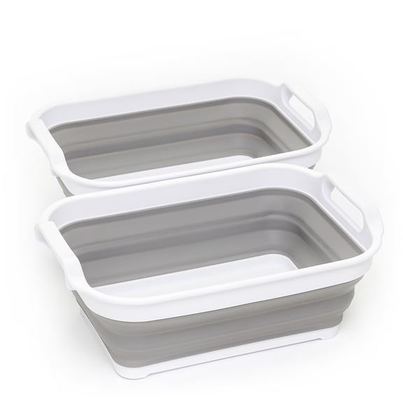 SAMMART Set of 2 Collapsible Tub - Foldable Dish Tub - Portable Washing Basin - Space Saving Plastic Washtub - Size S