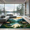thumbnail image 2 of ODIKA 6'x9' Ultra-Soft Area Rug, Green Vintage Amber Mountain Scene Elk and Cloud Motif with Woodland Border Washable, Bare feet friendly, Silk-Touch for Guest Room, Bedroom, 2 of 7