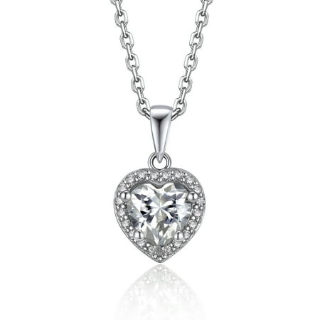 Momentwish 1 Carat D color VVS1 Simulated Diamond Necklace For Women Moissanite Heart Pendant Sterling Silver Jewelry Christmas Gifts
