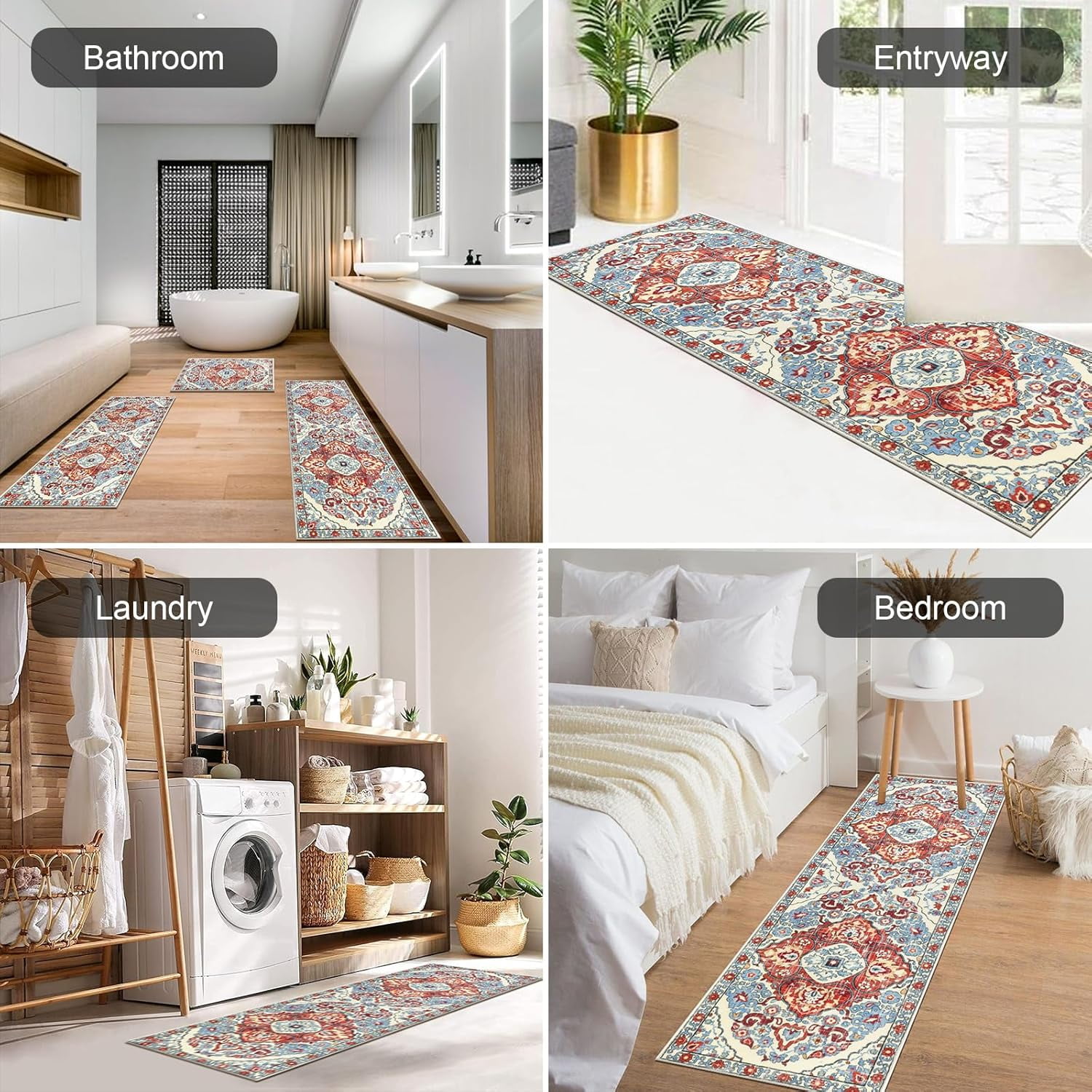 Farmhouse Kitchen Rugs Sets of 3 Non Slip Washable Kitchen Rugs and Mats Boho Kitchen Mats for Floor Kitchen Runner Rug Kitchen Carpet Rug Runner for Hallways Kitchen Laundry