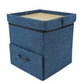 thumbnail image 2 of Hofitlead 15 Inch Storage Ottoman Cube, Folding Square Storage Ottoman with Tray&Drawer Footstool, Bedroom (Blue, 1 PCS + Side Drawer), 2 of 9