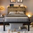 thumbnail image 4 of Einhomn Twin Size Bed Frame with LED Light & Charging Station,Wood Platform Bedframe with Storage Headboard,Heavy Duty Metal Slats,No Box Spring Needed,Rustic, 4 of 9