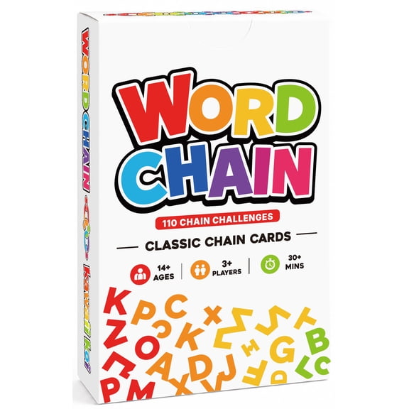 WORD CHAIN, Guess the Sequence Board Game Link the chain & Fast Paced Word Game for Adults & Teens, Word Game for Family Game Night, Gatherings, Groups & Parties, Fun Board Game, Ages 14