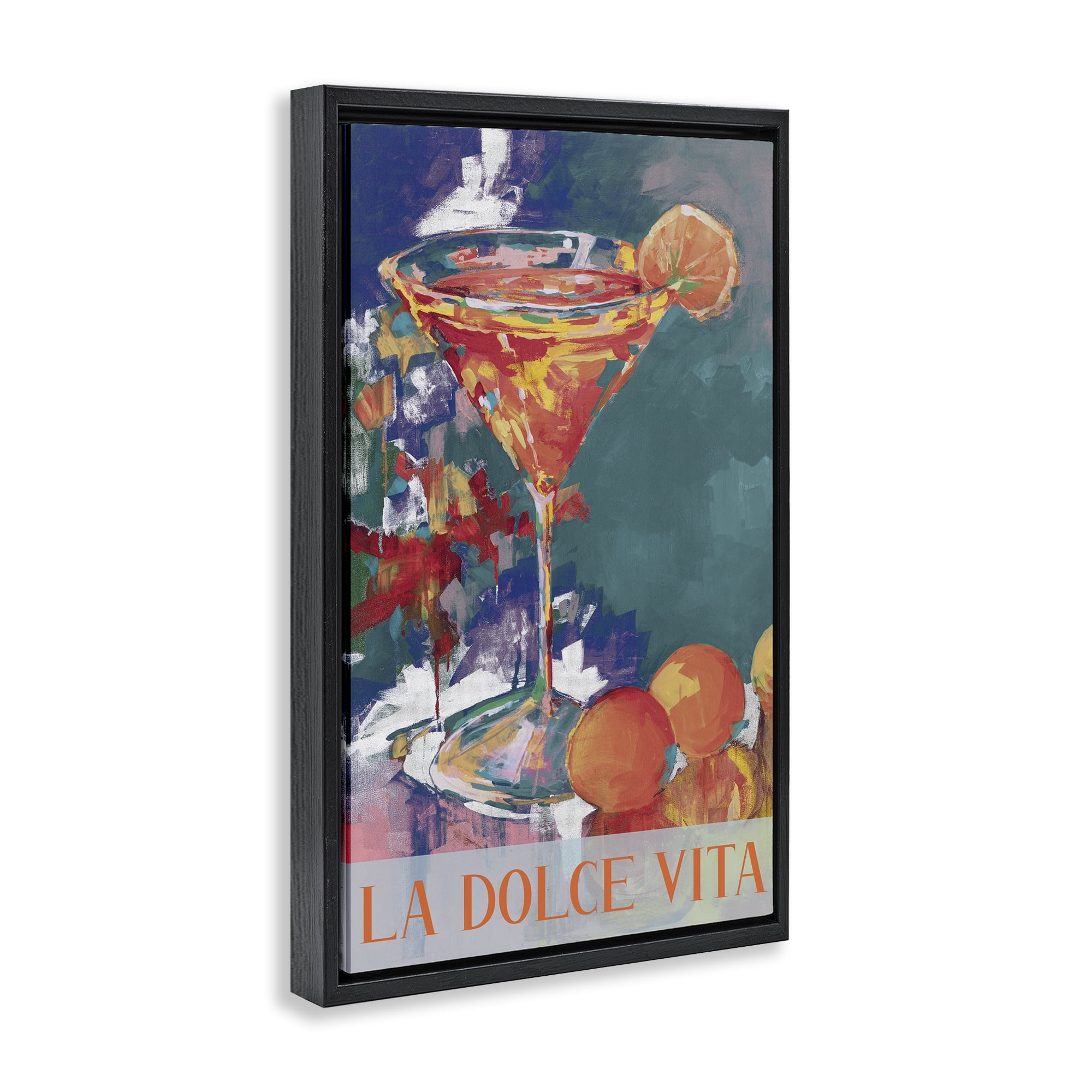 Stupell Industries Citrus Cocktail on Blue Black Framed Floater Canvas Wall Art, design by Jane Slivka