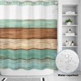thumbnail image 2 of No Hook Shower Curtain, Farmhouse Teal Blue Brown Shower Curtains for Bathroom with See Through Top Window, Vintage Wooden Striped Waterproof & Washable Bath Curtain Long 72"x78", 2 of 9