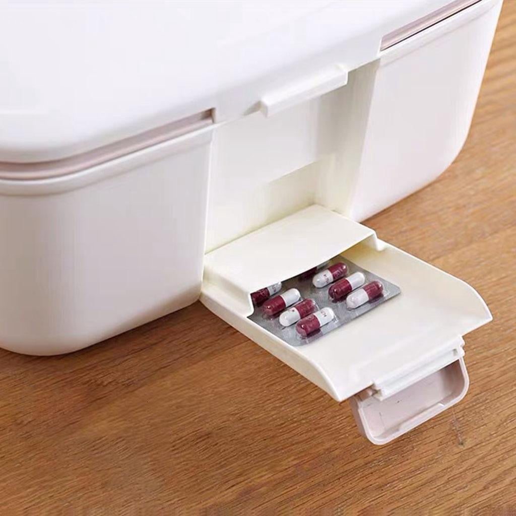 Household Large Capacity Medicine Storage Box with Small for Pill Organizer Handle Double Layer Removable Tray First Aid