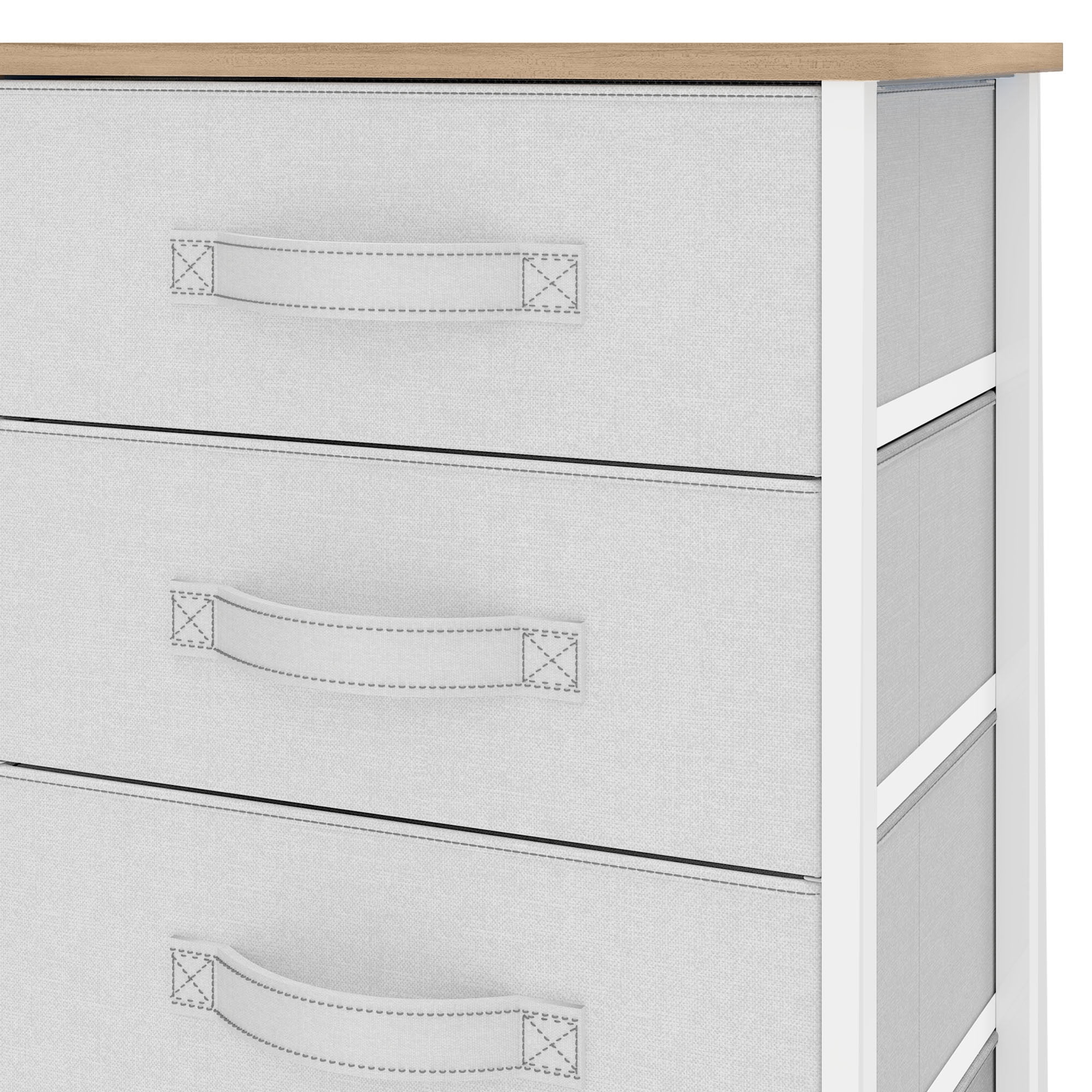 Uforic 5-Drawer Vertical Dresser,Fabric Storage Tower with Steel Frame and Wooden Top,Organizer Unit for Living Room and Hallway Light Gray