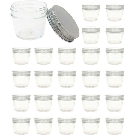 (Set of 24) 4 oz Glass Mason Jars With Silver Lids Favor Jars Ideal for Wedding Favors Party Decor