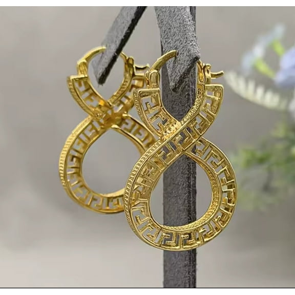 Pierced 1 3/4" gold cutout figure eight dangle earrings