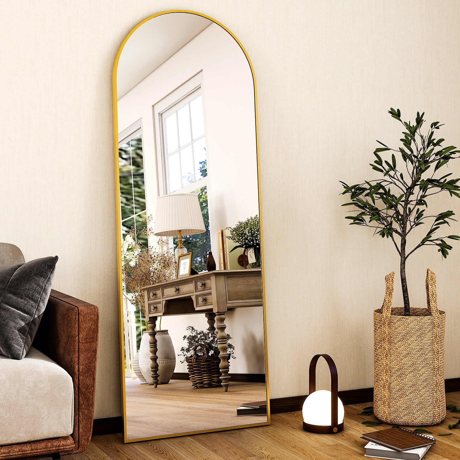 Cenovo 59"x 16" Arched Full Length Mirror Full Body Floor Mirrors, Gold