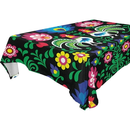 SKYSONIC Polish Folk Art Pattern Tablecloth Durable Square Table Cloth Waterproof Stain Proof Camping Tablecloths for Outdoor Picnic Family Dinner Restaurant Decoration 60 x 90 Inch