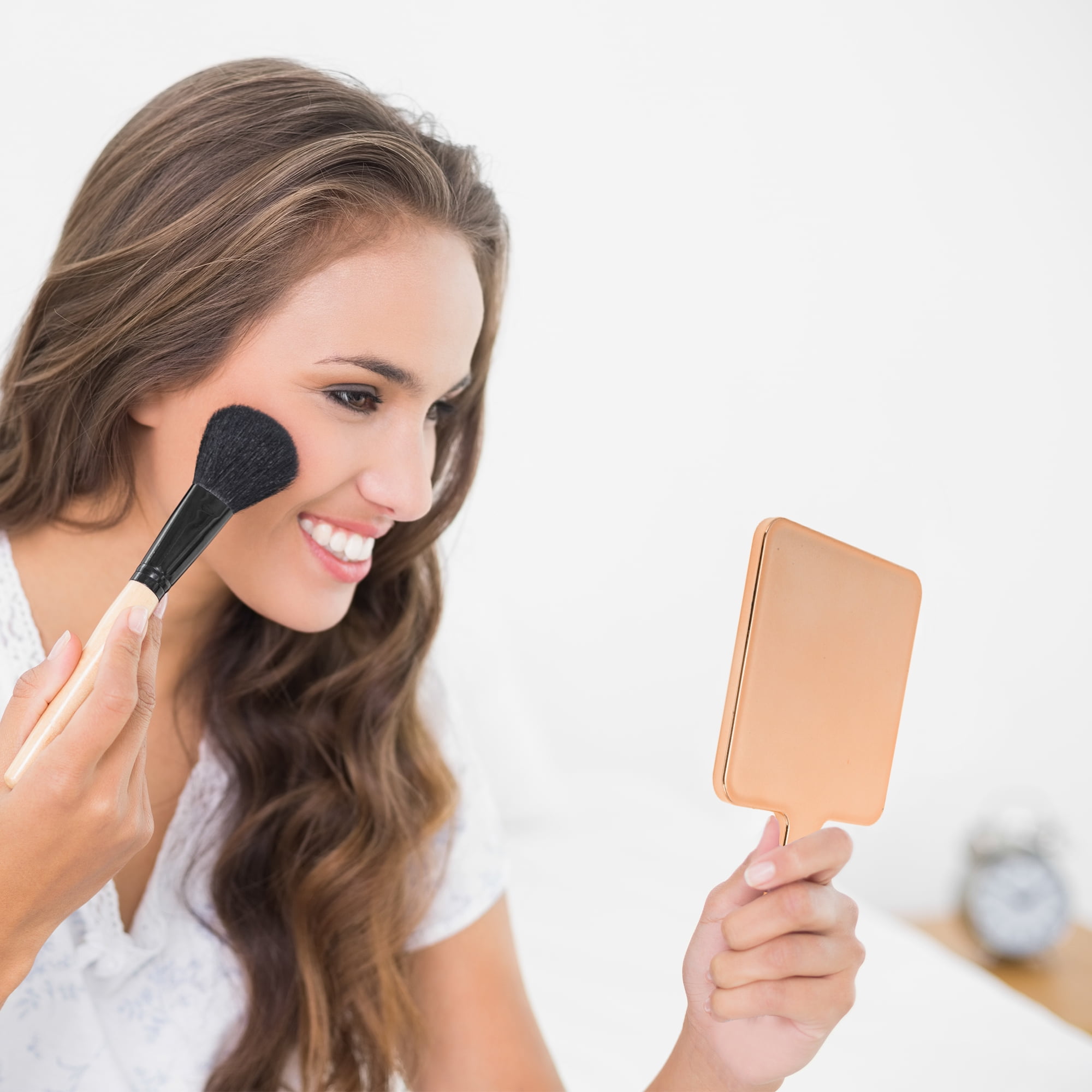 Unique Bargains 1pc Portable Chrome Handheld Mirror for Makeup and Grooming Rose Gold Tone