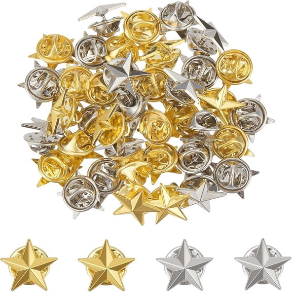 1box 40pcs 2 colors Star Badge Lapel Pin Pentagram Alloy Brooch Pin Veterans Day Star Pin Military Award Pins Labor Day 4th of July rial Day Stars Brooches for Costume Decorations