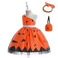 thumbnail image 2 of Kids Girls One Shoulder Dress Halloween Costume Fancy Outfits+Bag+Headwear, 2 of 7