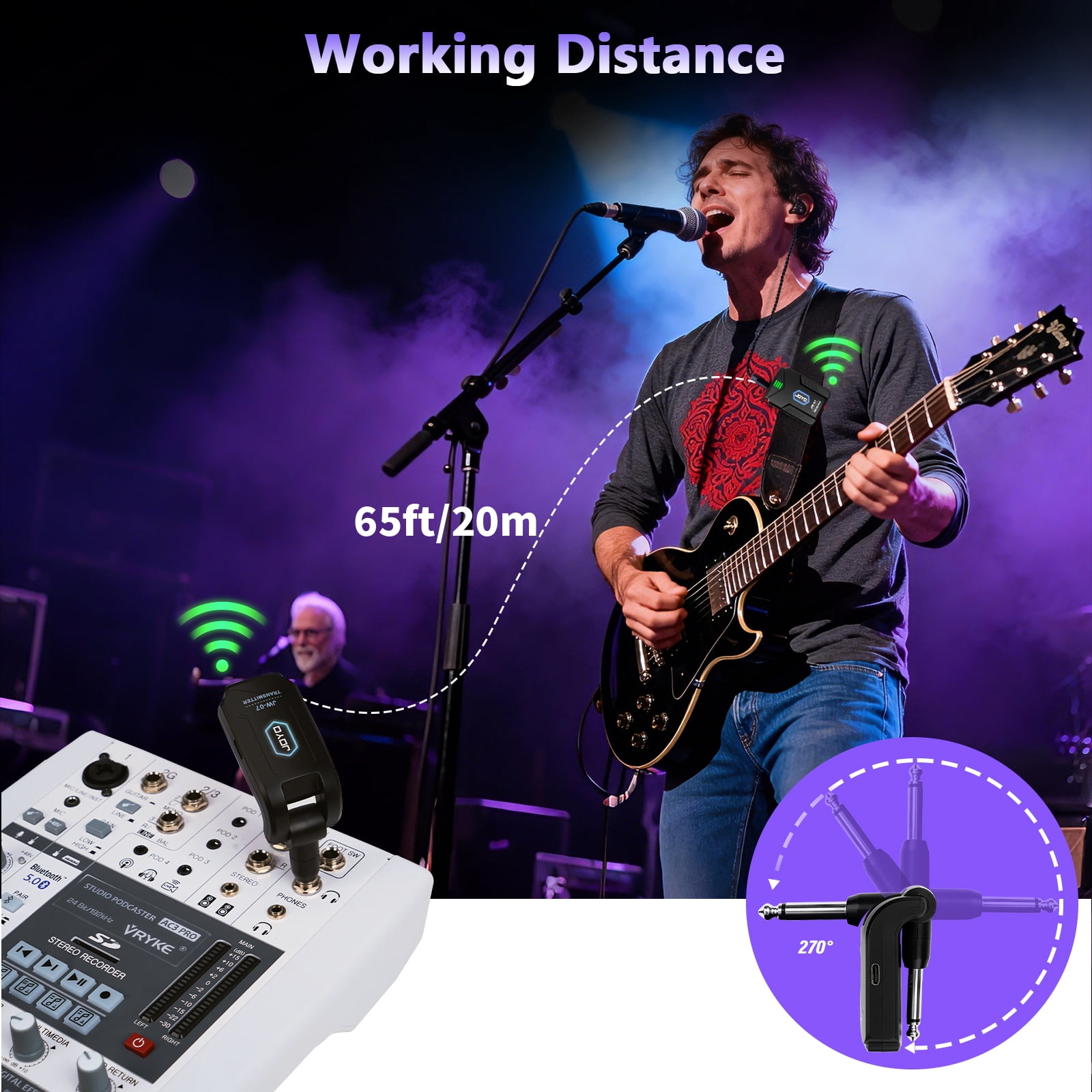 JOYO JW-07 Wireless in Ear Monitor System 2.4G Auto Pairing Stereo Transmitter Receive