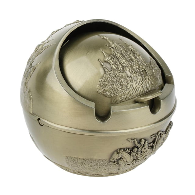 Almencla Creative Metal Spherical Windproof Ashtray with Lid, Collection Gift Decor S S