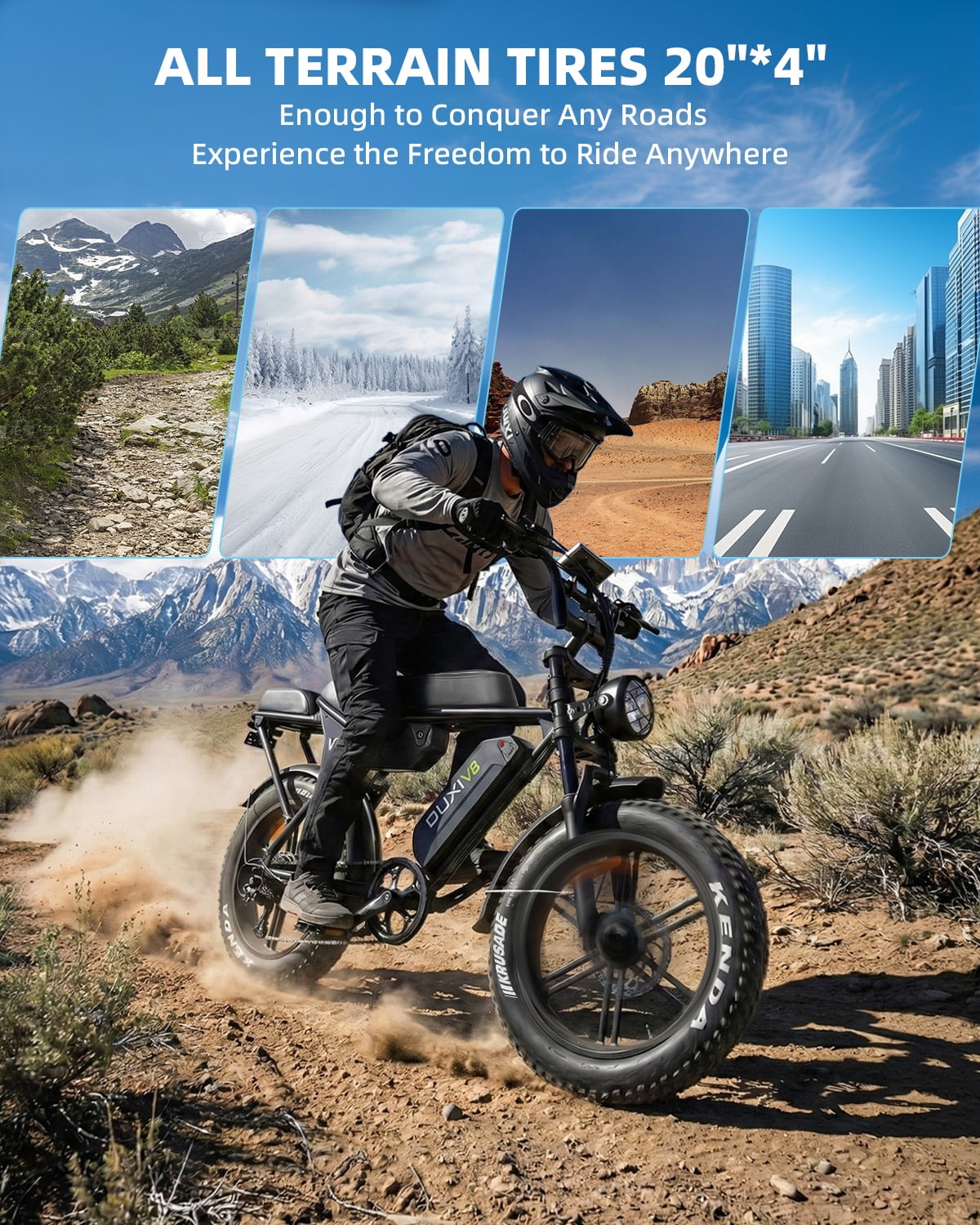 OUXI V8 Max Electric Bike for Adults, 48V 30Ah Battery 20" Fat Tire Electric Mountain Fat Tire Ebike 750W 28MPH, UL2849