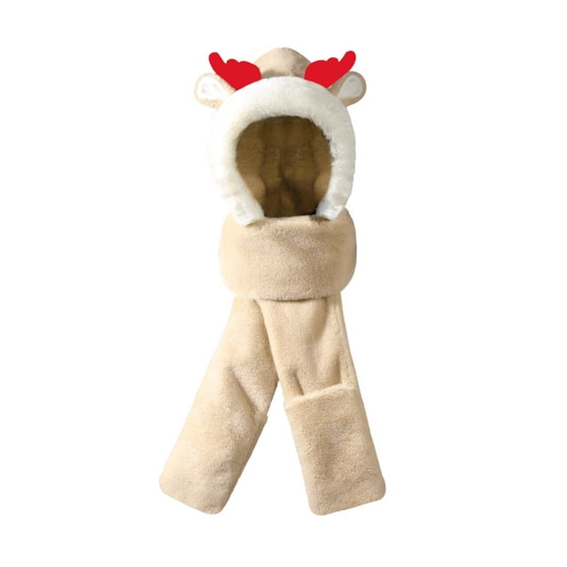 Christmas Antlers 3-En-1 Gorro Multifuncional Bufanda Manopla Combo Gorro Peludo Con Bufandas Guantes Traje De Fiesta De Navidad Inevent HA038617-00