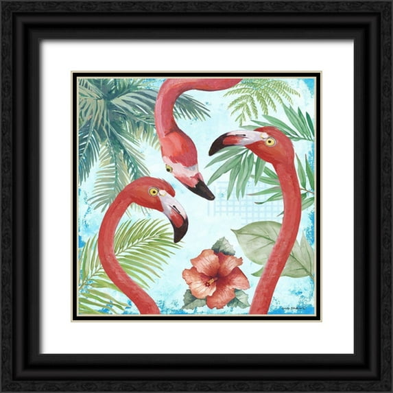 Phillips, Anita 12x12 Black Ornate Wood Framed with Double Matting Museum Art Print Titled - Flamingos II
