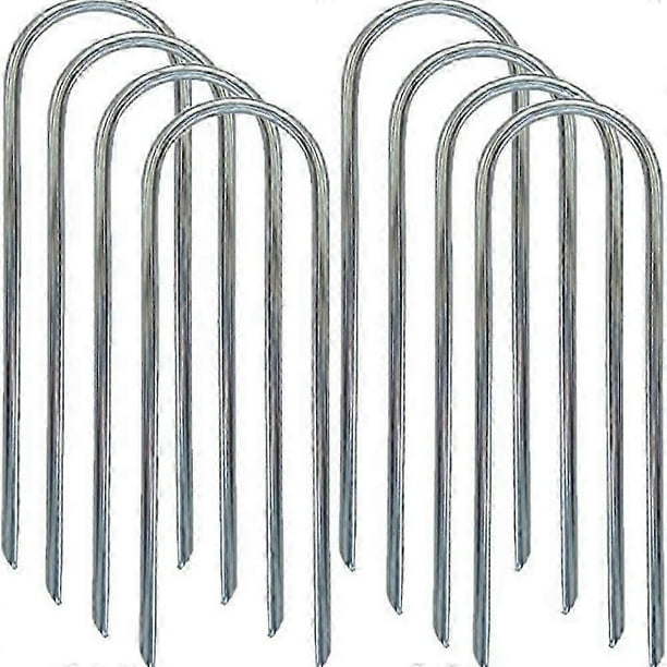 Heavy Duty Trampoline Stakes - 8-Piece U-Shaped Galvanized Steel Ground Anchors for High Wind Resistance (Silver)
