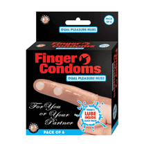 Premium Lubricated Finger Latex Condoms, Ribbed Nubbed Stimulator Sleeves, Pack of 6