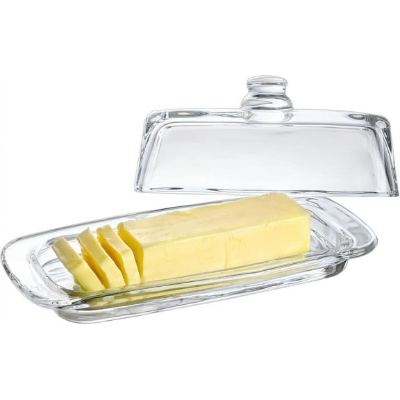 Glass Butter Dish with Lid for Countertop - Crystal Glass Butter Keeper Elegant Clear Butter Holder Tray for 1 Stick East Coast,Dishwasher Safe