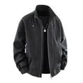 thumbnail image 5 of Men's Bomber Jacket Vintage Matte Textured Elastic Cuffs Zip Up Jacket Casual Loose Stand Collar Outer Coat With Pockets Fashion Commute Bomber Jacket, 5 of 9