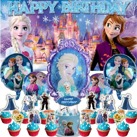 Elsa Princess Party Supplies Frozen Decorations Birthday Cake Topper Banner Decor Backdrop Balloons