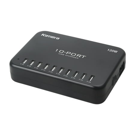 USB Charger 10-Port 120W, Multi-Port USB Charging Hub 24A Desktop Power Station for iPhone 7/6s/6 Plus/5S, iPad Pro/Air2/ Mini, Galaxy S7/S6